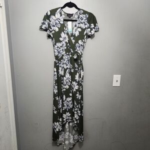 Fortune Ivy Faux Wrap High Low Midi Maxi Dress Size SP Floral Green New